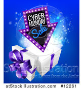 Vector Illustration of a 3d Marquee Arrow Sign with Cyber Monday Sale Text over a Gift Box by AtStockIllustration