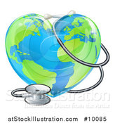 Vector Illustration of a 3d Medical Stethoscope Around a Heart Earth Globe by AtStockIllustration