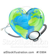 Vector Illustration of a 3d Medical Stethoscope Around a Heart World Earth Globe by AtStockIllustration