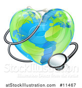 Vector Illustration of a 3d Medical Stethoscope Around a Heart World Earth Globe by AtStockIllustration