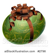 Vector Illustration of a 3d Ornate Green and Gold Patterned Easter Egg with a Bow by AtStockIllustration