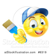 Vector Illustration of a 3d Painter Yellow Smiley Emoji Emoticon Face Holding a Brush by AtStockIllustration