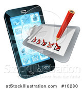 Vector Illustration of a 3d Pencil and Survey Check List Emerging from a Smart Cell Phone Screen by AtStockIllustration