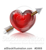 Vector Illustration of a 3d Shiny Red Heart with an Arrow Through It by AtStockIllustration