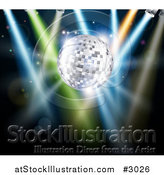 Vector Illustration of a 3d Silver Disco Ball with Stage Lights on Black by AtStockIllustration