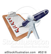 Vector Illustration of a 3d Silver Man Checking off a List on a Giant Clipboard by AtStockIllustration