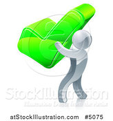 Vector Illustration of a 3d Silver Man Holding a Giant Green Check Mark by AtStockIllustration