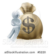 Vector Illustration of a 3d Silver Man Leaning Against a Giant Dollar Money Sack by AtStockIllustration