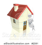 Vector Illustration of a 3d Silver Man Leaning Against a House by AtStockIllustration