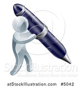 Vector Illustration of a 3d Silver Man Writing with a Giant Pen by AtStockIllustration