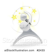 Vector Illustration of a 3d Silver Person Singing with Stars by AtStockIllustration