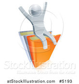 Vector Illustration of a 3d Silver Person Sitting and Cheering on Books by AtStockIllustration