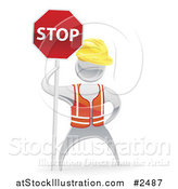 Vector Illustration of a 3d Silver Road Construction Worker Holding a Stop Sign by AtStockIllustration