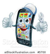 Vector Illustration of a 3d Smart Phone Character Wearing a Hat, Holding a Thumb up and an Adjustable Wrench by AtStockIllustration