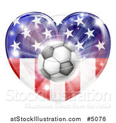 Vector Illustration of a 3d Soccer Ball over an American Flag Heart and Burst of Fireworks by AtStockIllustration