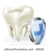 Vector Illustration of a 3d Sparkling Tooth and Shield by AtStockIllustration