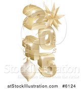 Vector Illustration of a 3d Suspended Gold 2014 New Year Numbers with Ornaments and Ribbons by AtStockIllustration
