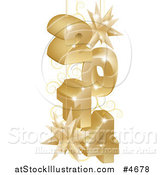 Vector Illustration of a 3d Suspended Gold 2014 New Year Numbers with Stars and Swirls by AtStockIllustration