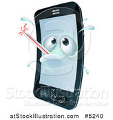 Vector Illustration of a 3d Sweaty Cell Phone Character Sick with a Fever and Thermometer by AtStockIllustration