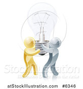 Vector Illustration of a 3d Team of Gold and Silver Men Carrying a Light Bulb by AtStockIllustration