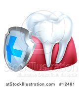 Vector Illustration of a 3d White Tooth and Gums with a Blue and Silver Protective Dental Shield by AtStockIllustration