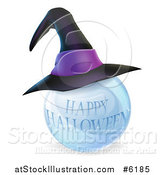 Vector Illustration of a 3d Witch Hat on a Happy Halloween Crystal Ball by AtStockIllustration