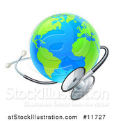 Vector Illustration of a 3d World Earth Globe with a Stethoscope by AtStockIllustration