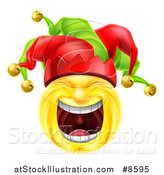 Vector Illustration of a 3d Yellow Male Smiley Emoji Emoticon Face Court Jester Laughing by AtStockIllustration