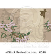 Vector Illustration of a Beige Website Background with a Bird and Flowers by AtStockIllustration