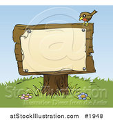 Vector Illustration of a Bird Resting on a Sign Post with a Blank Sign by AtStockIllustration