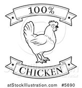 Vector Illustration of a Black and White 100 Percent Chicken Food Banners and Rooster by AtStockIllustration