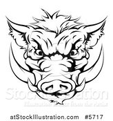 Vector Illustration of a Black and White Aggressive Boar Mascot Head by AtStockIllustration