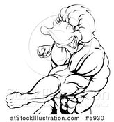 Vector Illustration of a Black and White Aggressive Muscular Duck Man Punching by AtStockIllustration