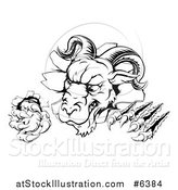 Vector Illustration of a Black and White Angry Ram Monster Clawing Through a Wall by AtStockIllustration