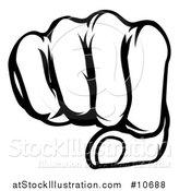 Vector Illustration of a Black and White Cartoon Fist Punching by AtStockIllustration