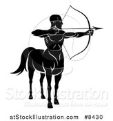 Vector Illustration of a Black and White Centaur Archer Aiming to the Right by AtStockIllustration