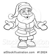 Vector Illustration of a Black and White Christmas Santa Claus Wearing Mittens by AtStockIllustration