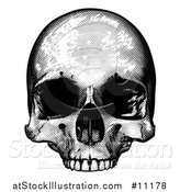 Vector Illustration of a Black and White Engraved Human Skull by AtStockIllustration