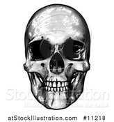 Vector Illustration of a Black and White Engraved Human Skull by AtStockIllustration