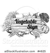 Vector Illustration of a Black and White Etched Vegetable Sign and Produce by AtStockIllustration