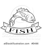 Vector Illustration of a Black and White Food Banner and Fish by AtStockIllustration