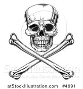 Vector Illustration of a Black and White Jolly Roger Skull and Crossbones by AtStockIllustration