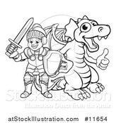 Vector Illustration of a Black and White Knight and Dragon by AtStockIllustration