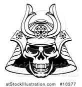 Vector Illustration of a Black and White Lineart Skull Asian Samurai Mask by AtStockIllustration