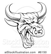 Vector Illustration of a Black and White Mad Bull Mascot Head by AtStockIllustration