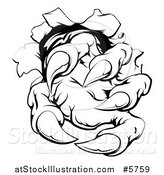Vector Illustration of a Black and White Monster Claw Breaking Through a Wall by AtStockIllustration