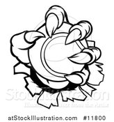 Vector Illustration of a Black and White Monster Claws Holding a Tennis Ball and Ripping Through a Wall by AtStockIllustration