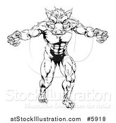 Vector Illustration of a Black and White Muscular Aggressive Boar Man Mascot Attacking by AtStockIllustration