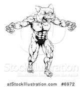 Vector Illustration of a Black and White Muscular Fierce Wildcat Man Attacking by AtStockIllustration