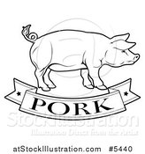 Vector Illustration of a Black and White Pork Food Banner and Pig by AtStockIllustration